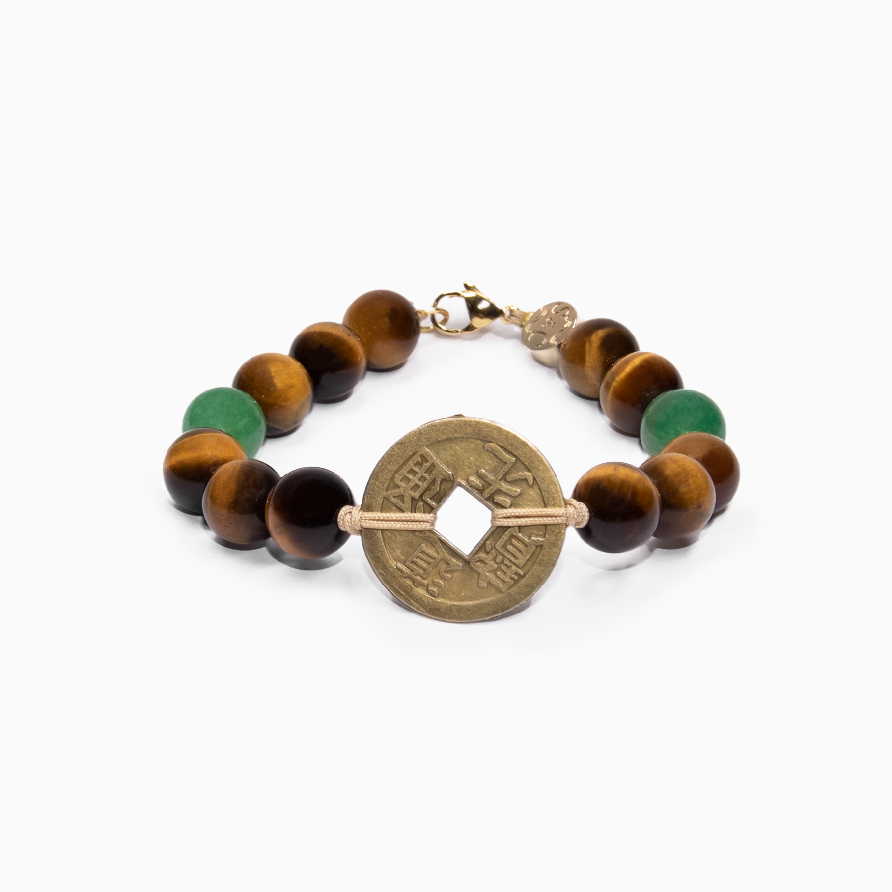 Natural Tiger Eye Jade Pendant – Buddha God Old Money Coin Amulet – Handmade 284793